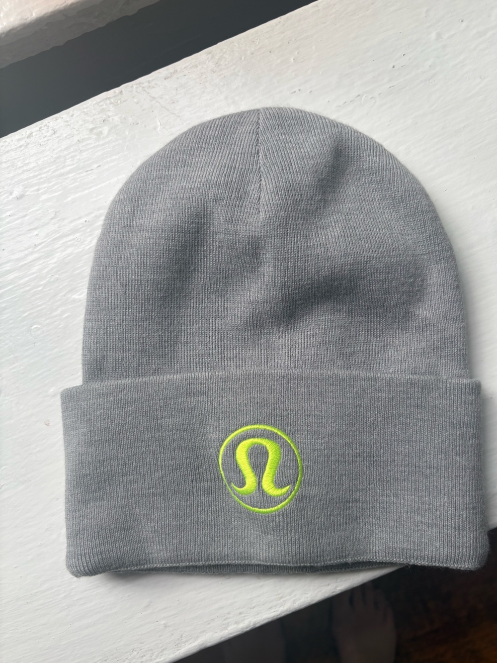 lululemon athletica Gray Beanie with Neon Green Logo